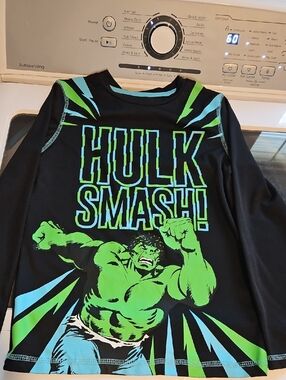 Size 7 Kids Hulk Smash! Graphic Active Wear Long Sleeve Top